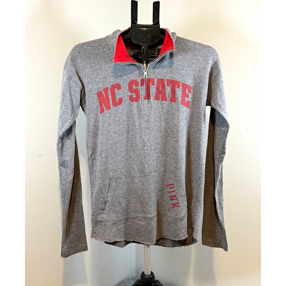 PINK NC State Wolfpack 1/4 Zip Hoodie Sweatshirt Size S Gray/Red